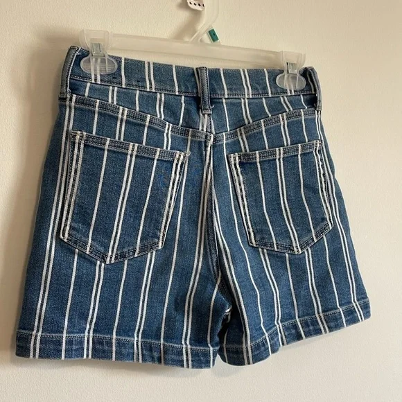 GAP Mom Jean Shorts 00 24 Blue White Striped Denim Pockets Cotton Mid 4” Inseam - Picture 6 of 14